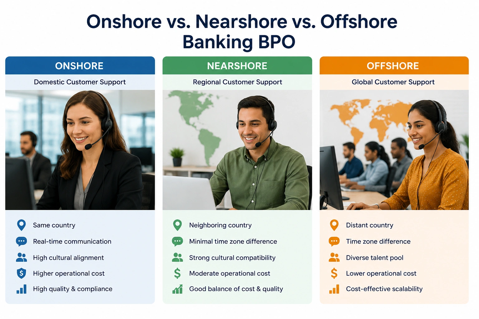 Onshore vs. Nearshore vs. Offshore Banking BPO